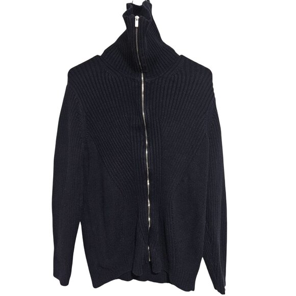 Liz Claiborne Cardigan Sweater Womens Size 2X Black Ribbed Knit Zip Turtleneck - Picture 1 of 4